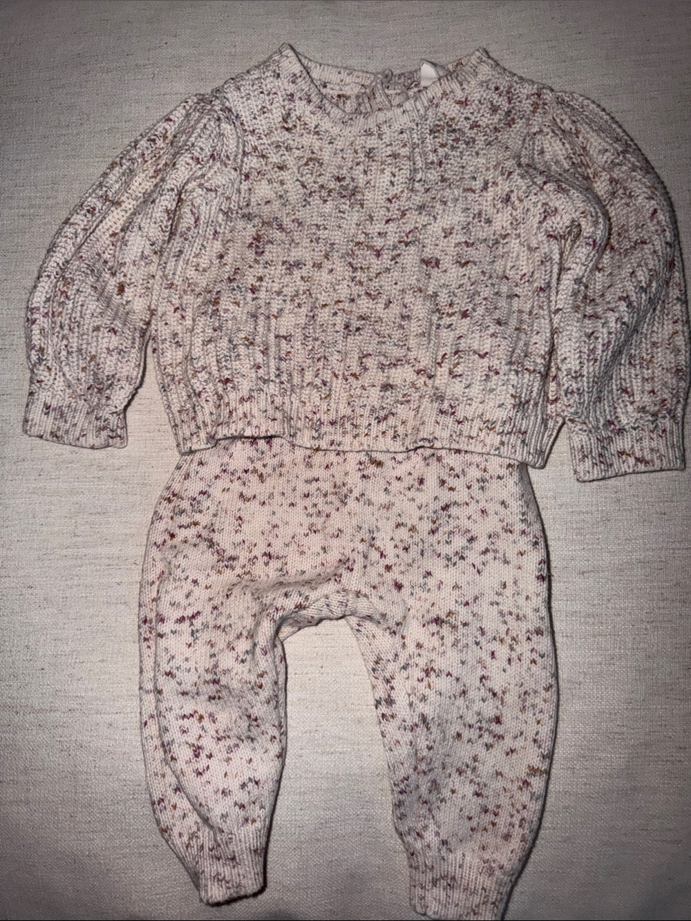 Baby Gap Speckled Knit Baby Sweater and Pants Set - Cream with Pink & Brown